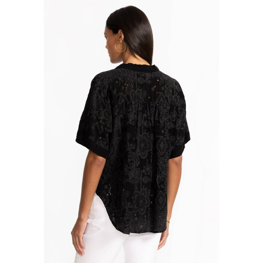 Johnny Was Women The Audrey Blouse Size Extra Large Black Short Sleeve Button Up - Picture 4 of 11